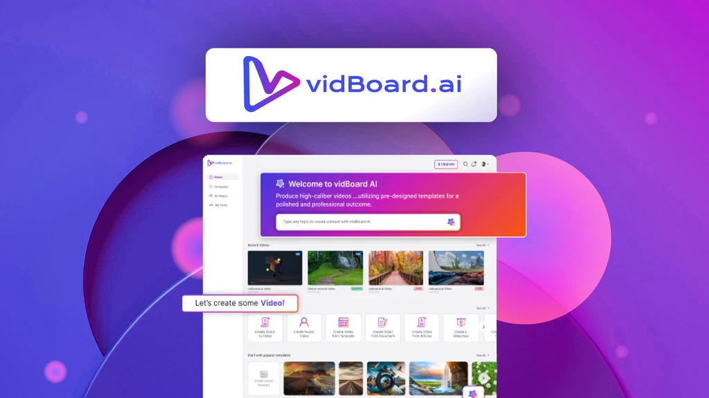 Vidboard dashboard showing video creation options