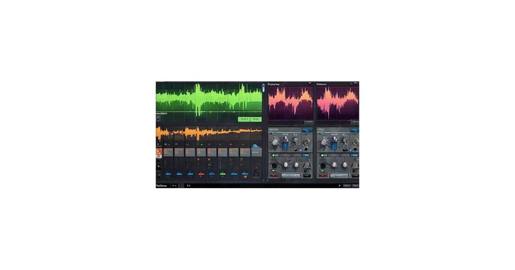 A modern audio editing software interface with AI tools
