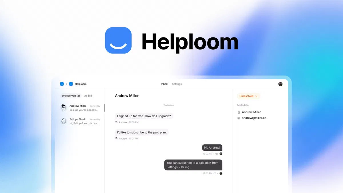 Helploom Handle customer support with live chat, a shared inbox, and an AI agent built for small teams