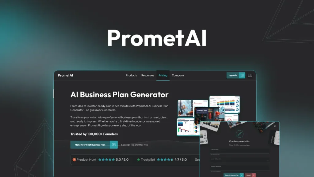 PrometAI Build AI-powered business plans with DCF valuation, financial modeling, and five strategy frameworks