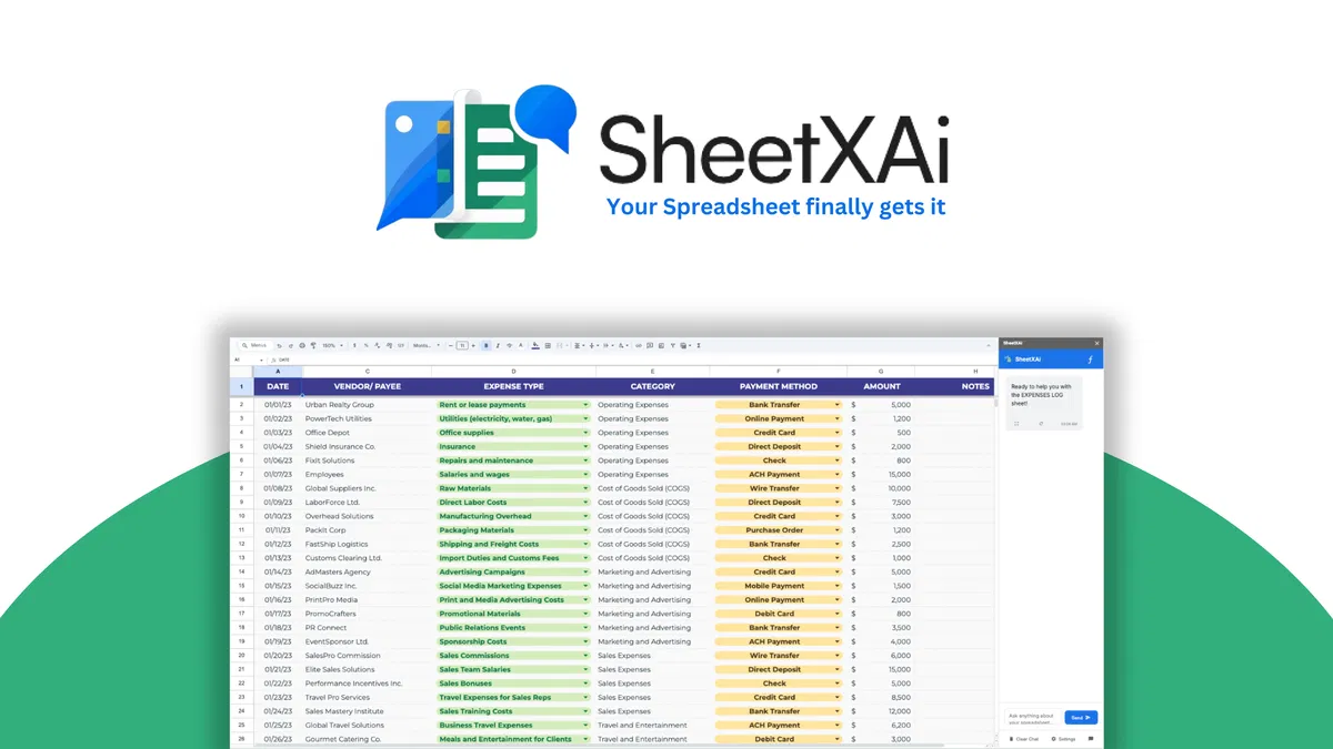 SheetXAI Automate any spreadsheet task with AI using plain English—no formulas or coding required