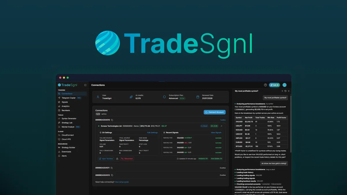 TradeSgnl Turn TradingView and Telegram signals into automated MT5 trades that run 24/7