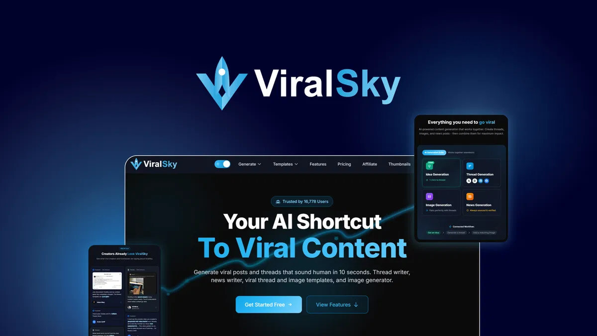 ViralSky Turn any topic into viral threads, images, ideas, and news posts with 50+ proven templates