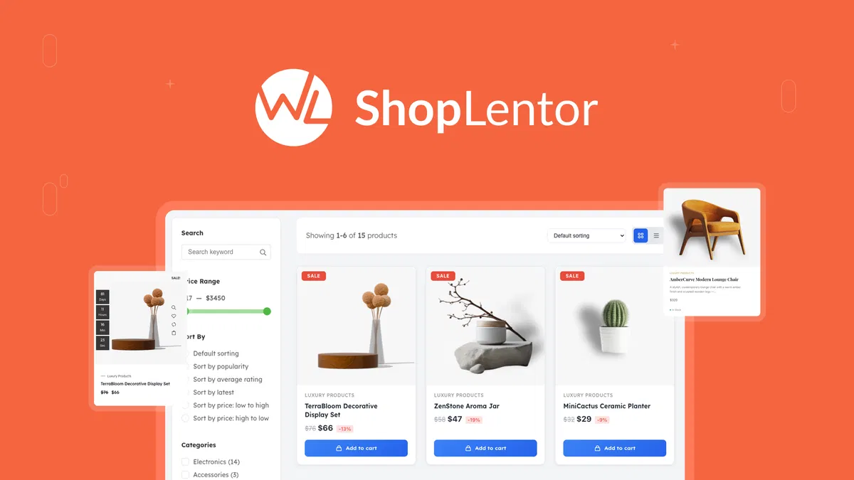 ShopLentor Transform default WooCommerce pages with a drag-and-drop page builder for Elementor and Gutenberg